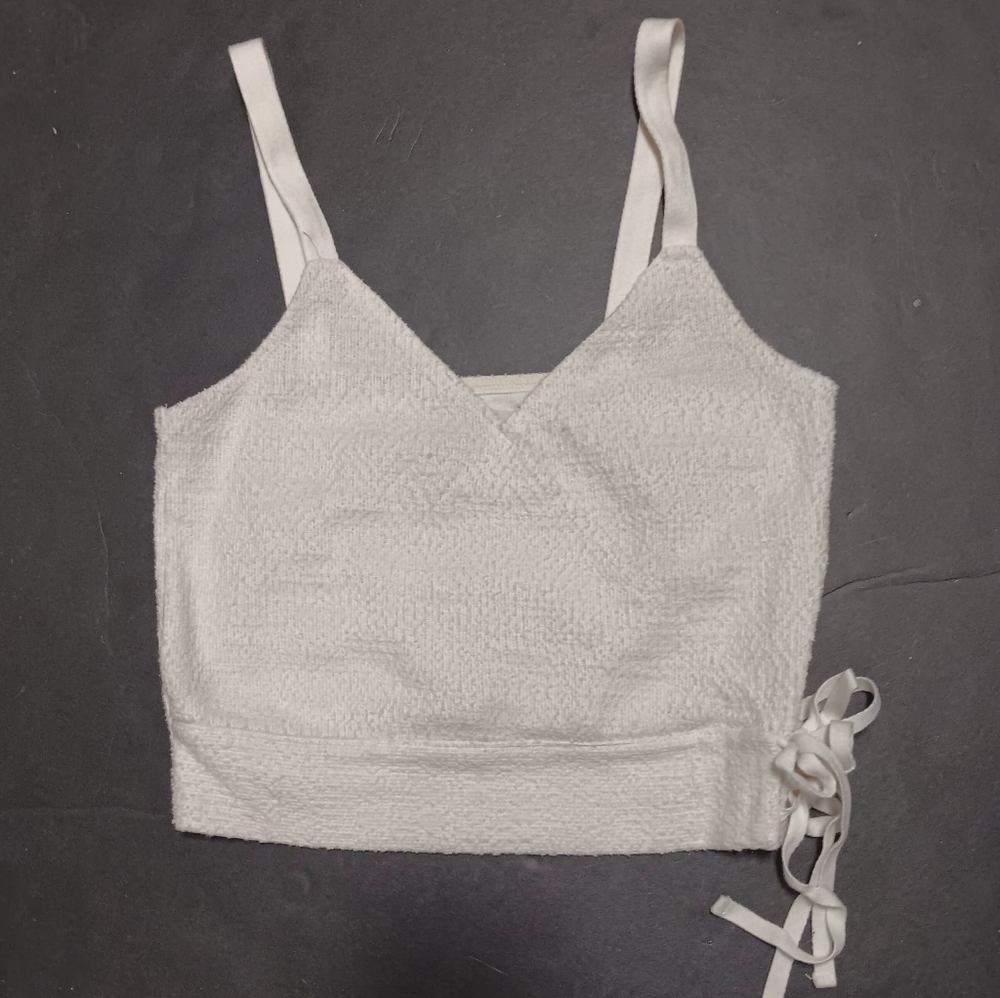MADEWELL cream faux wrap Finale tank top in textured cotton blend, XXS